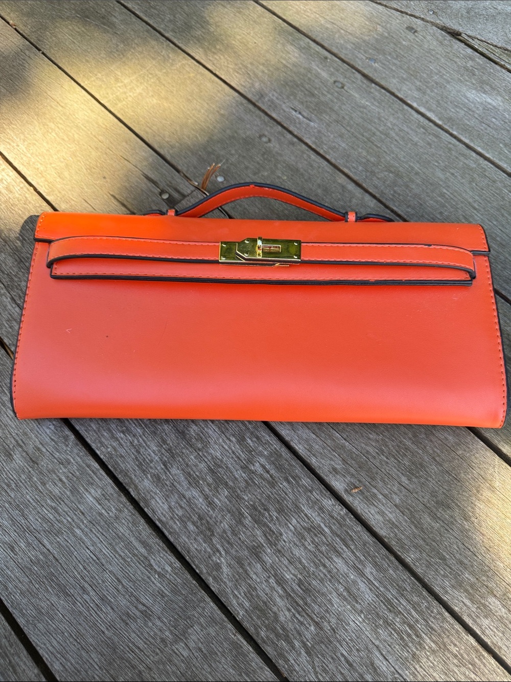Orange Leather Top-Handle Clutch